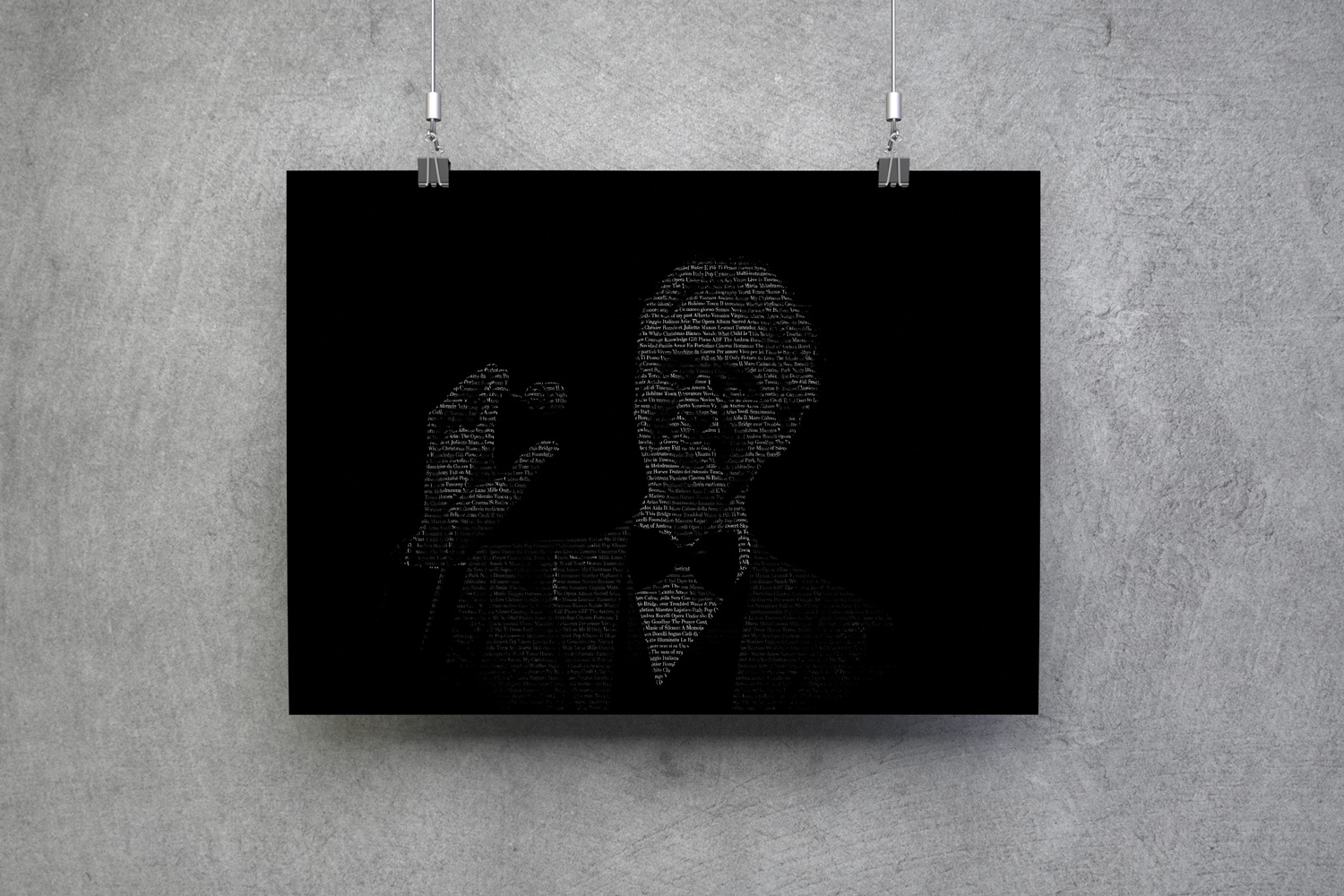 Typographical portrait of Andrea Bocelli poster mockup