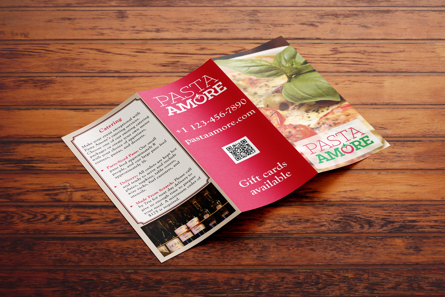 Pasta Amore brochure outside design mockup