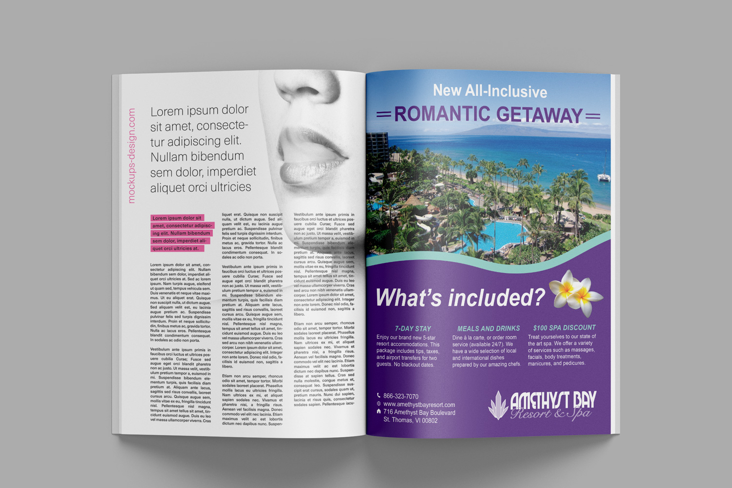 Amethyst Bay magazine advertisement mockup