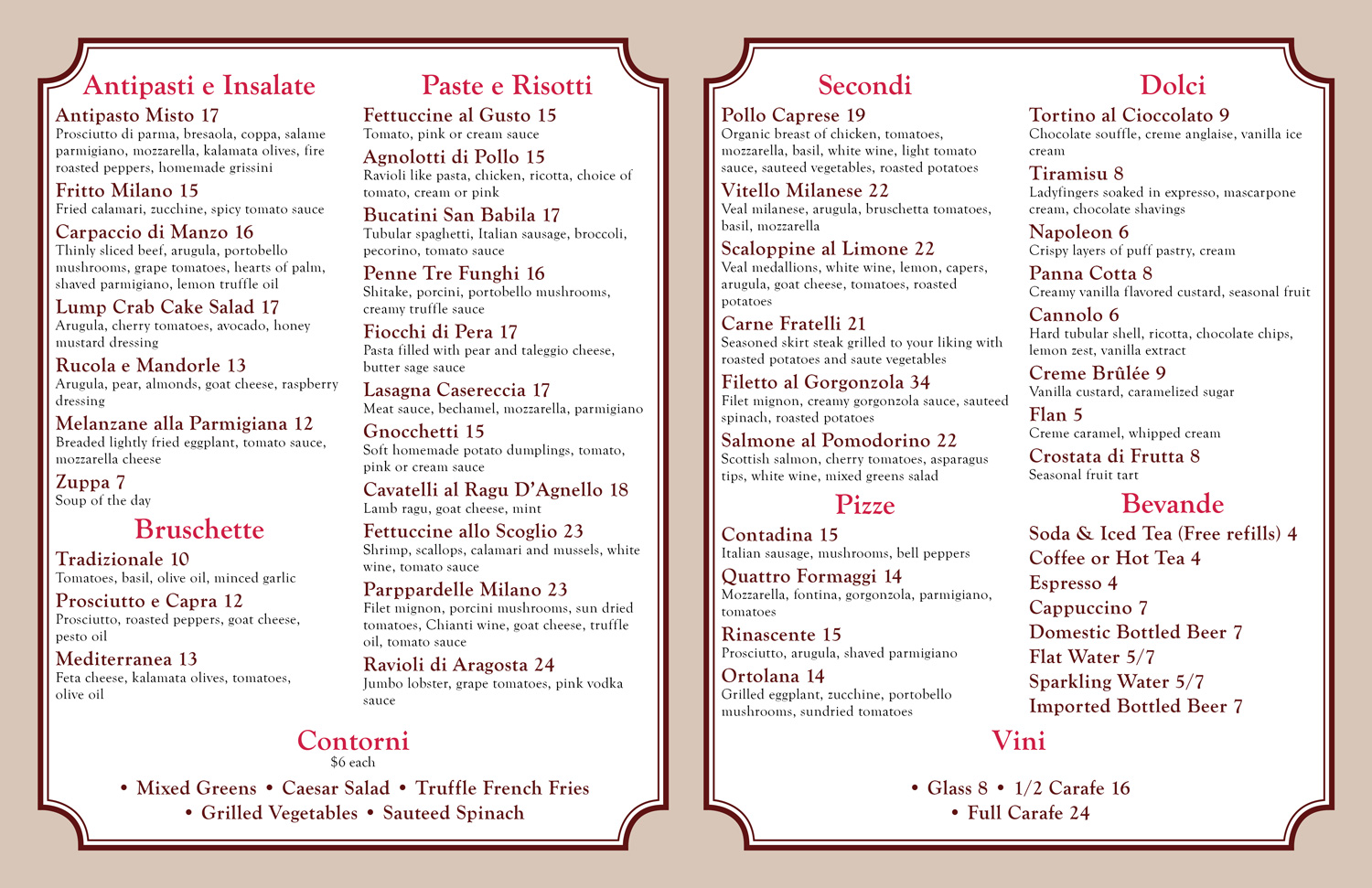 Pasta Amore menu inside design