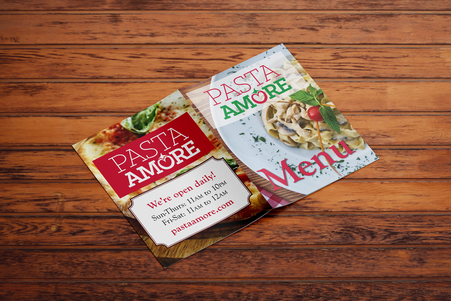 Pasta Amore menu cover design mockup