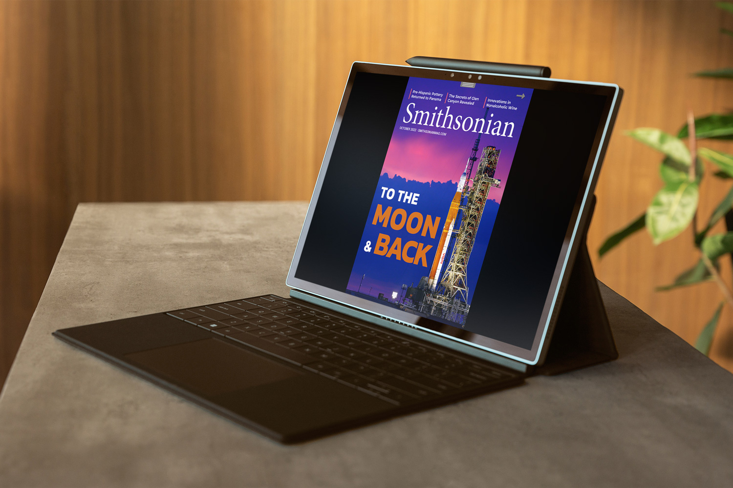 Mock Smithsonian digital magazine cover on tablet horizontal