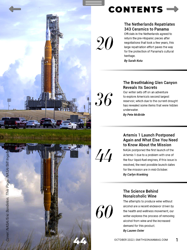 Mock Smithsonian digital magazine table of contents