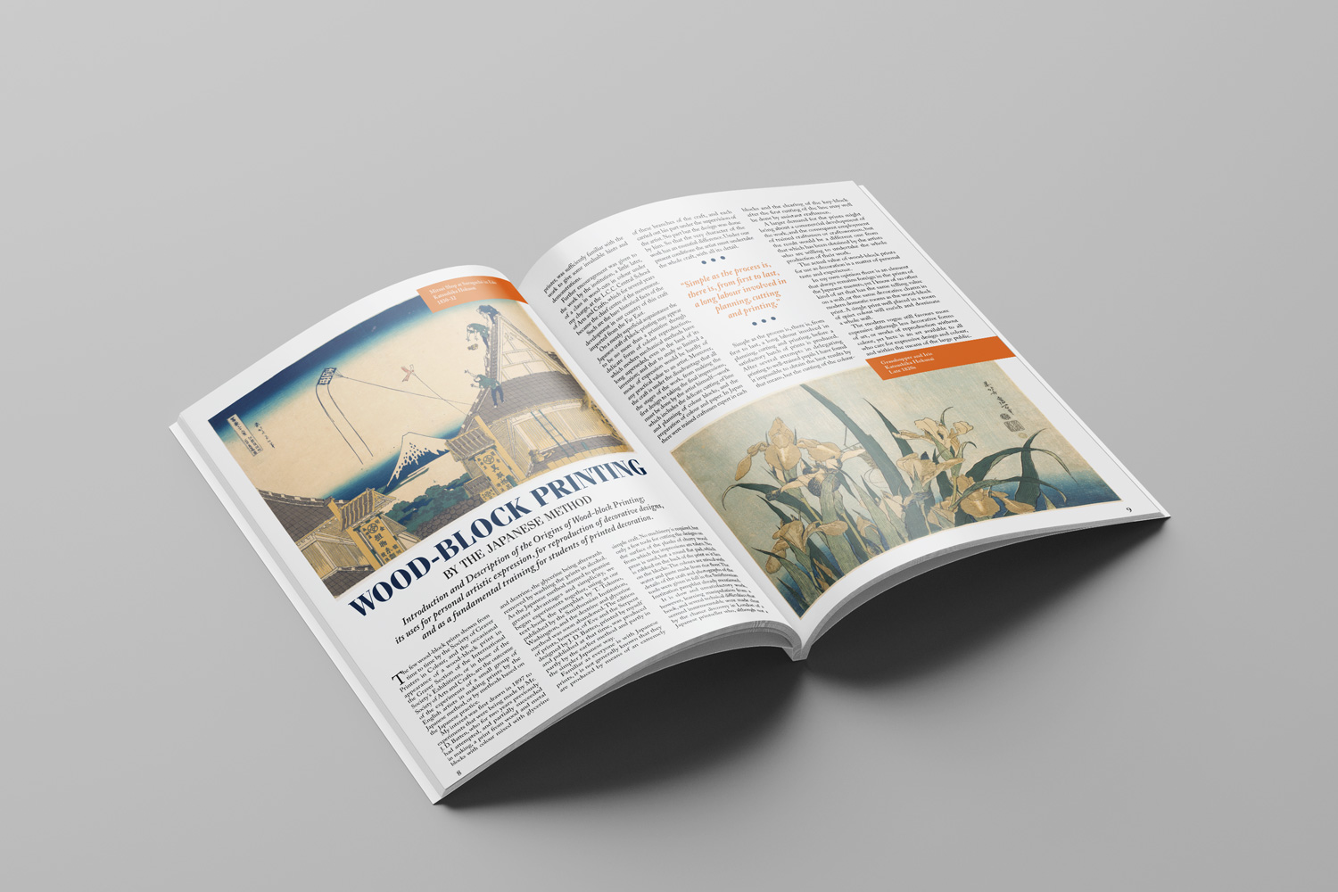 Magazine article spread design mockup