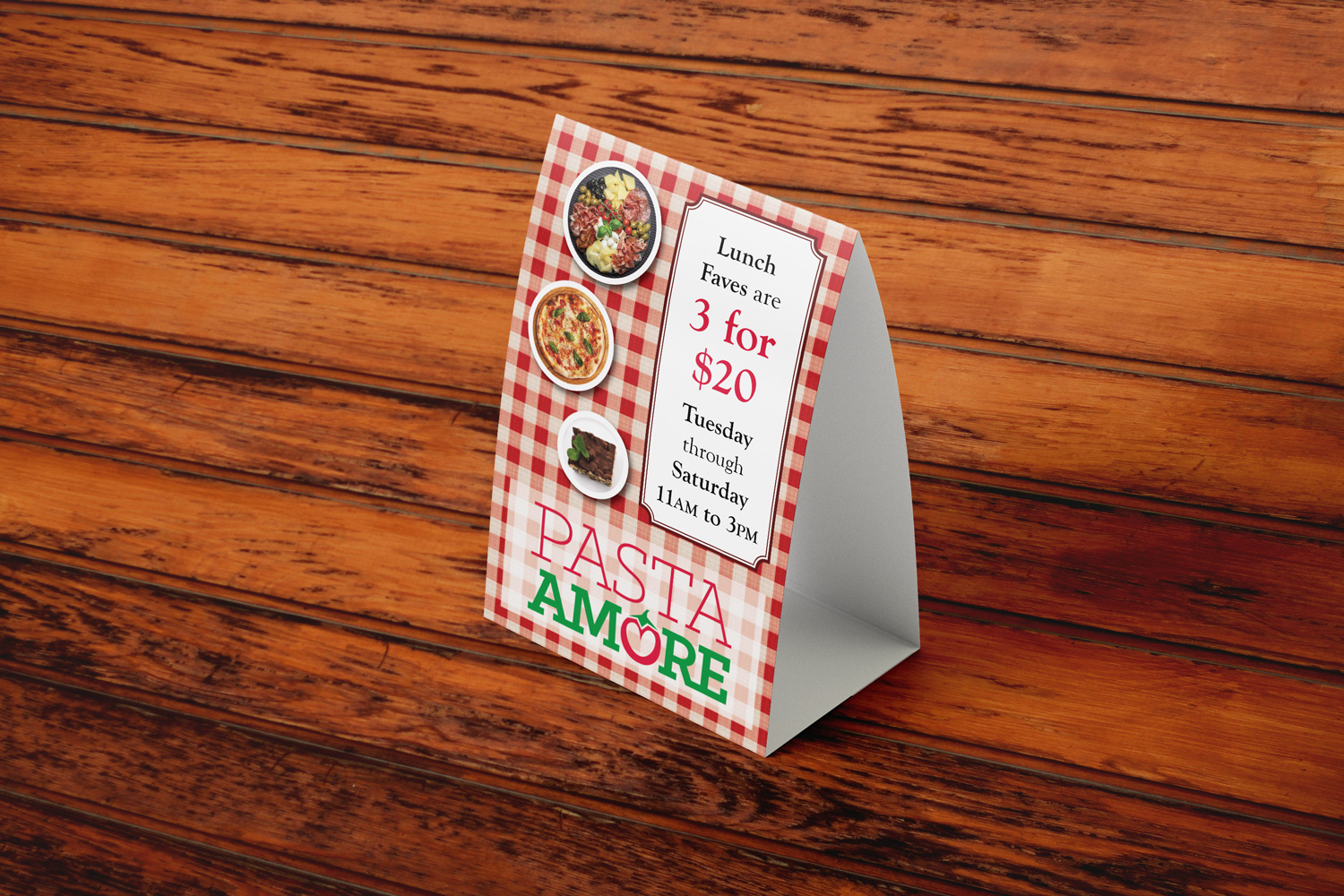 Pasta Amore table tent design mockup